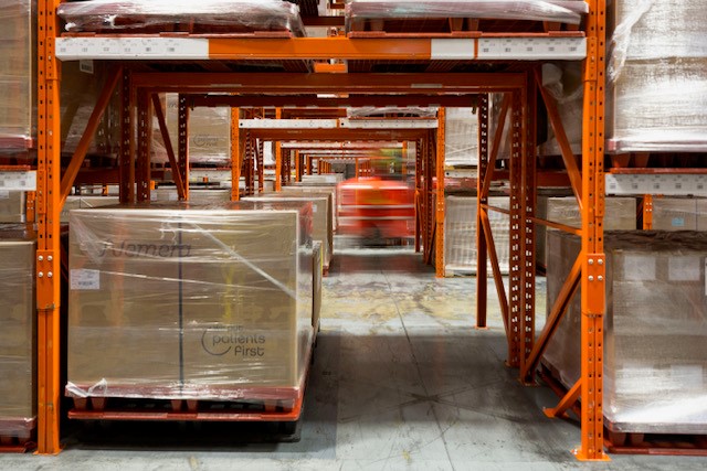 Pharmaceutical pallets in a warehouse